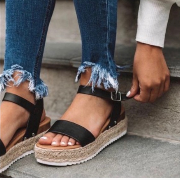 Black Espadrille Wedge - Picture 1 of 8